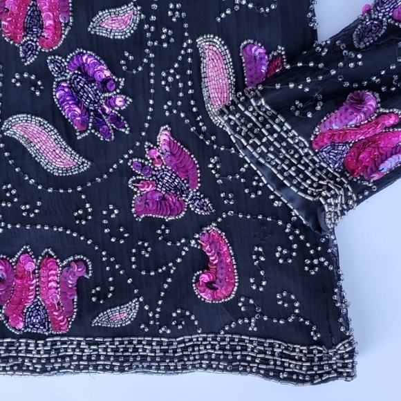 Lawrence Kozar Beaded 2 sides long sleeve top M - Picture 2 of 5